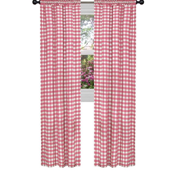 Poplin Gingham Checkered Window Curtain 56 Inch Wide Coral