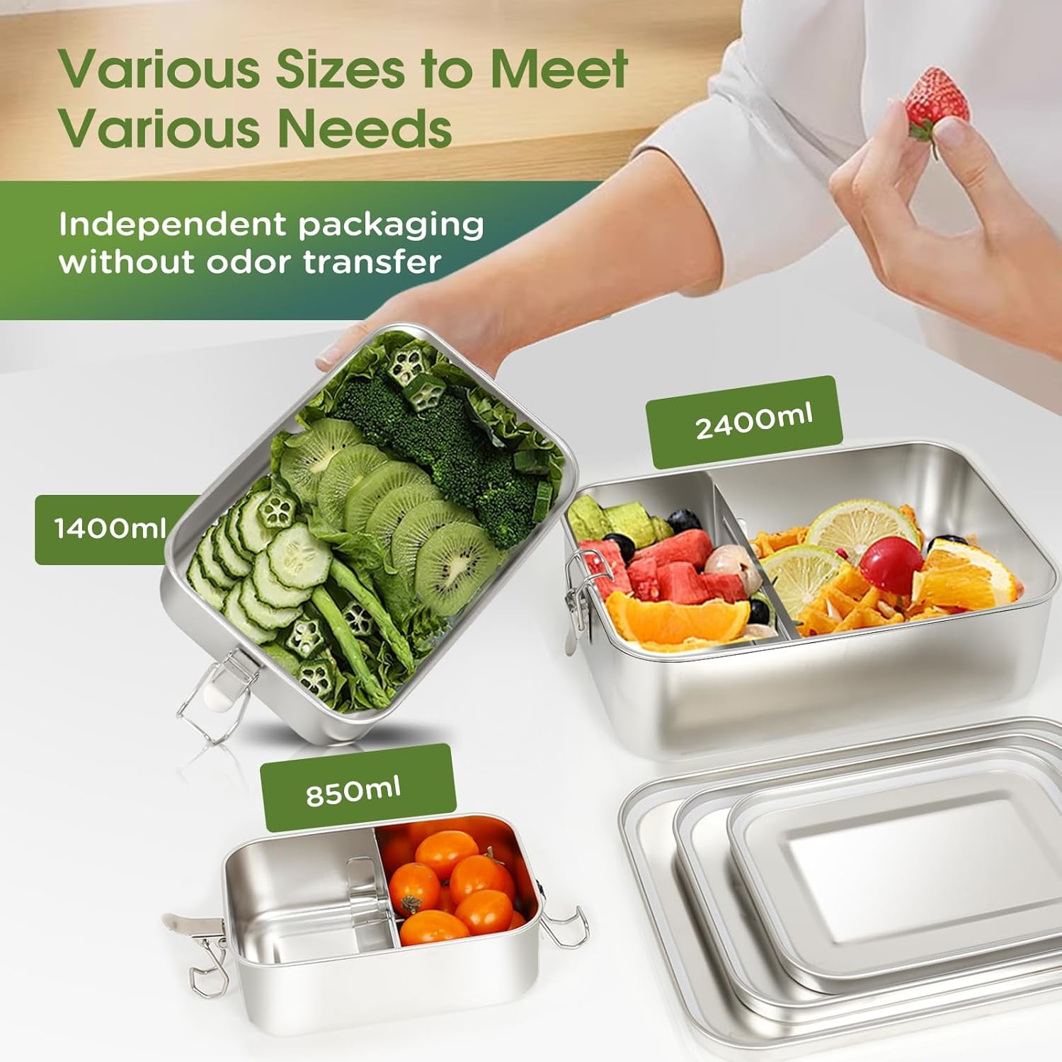 304 Stainless Steel Bento Box 3 Pack Stainless Steel Containers With Lids,Stainless Steel Food Storage Containers for Lunch Picnic Soup Salad Leftover