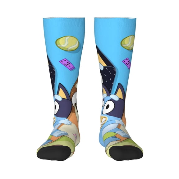 Masiiu Bluey Print Adult Crew socks, Comfortable Novelty Colorful Patterned, Breathable, Stylish Colorblock for Men Women