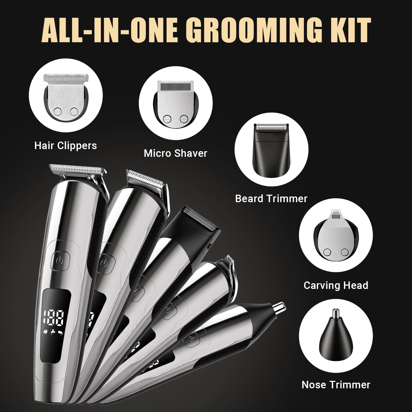 Taylarm Beard Trimmer for Men, 5-in-1 Hair Clippers Grooming Shaving Kit T-Blade Trimmer Electric Shaver Razor Nose Hair Trimmer Hair Cutting Kit, Gifts for Men Husband Father