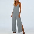 thumbnail image 6 of LEBONYARD Pink Jumpsuit,Women's V-Neck Jumpsuit with Adjustable Straps Side Slits and Pockets Gray M, 6 of 7