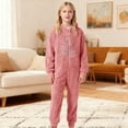 thumbnail image 2 of Weebloom Christmas Kids Hooded Onesie Pajamas Flannel Cozy Fleece Snowflake Print Jumpsuit Romper Winter Holiday Outfit Soft Pjs Loungewear For Boys Girls Pink 9-10 Years, 2 of 6
