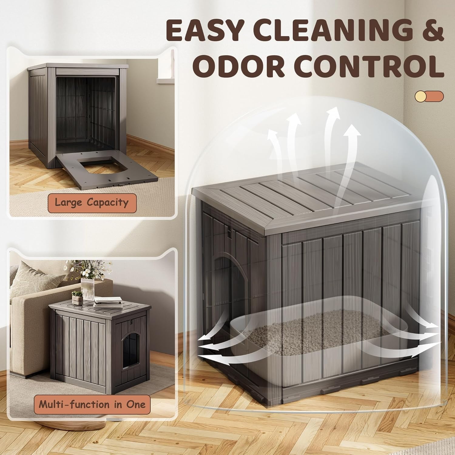 MorandiMal Litter Box Enclosure, Waterproof & Weatherproof Plastic Cat House for Indoor Outdoor Use, Multi-Functional Hidden Litter Box Furniture for Living Room, Backyard, Patio, Garage