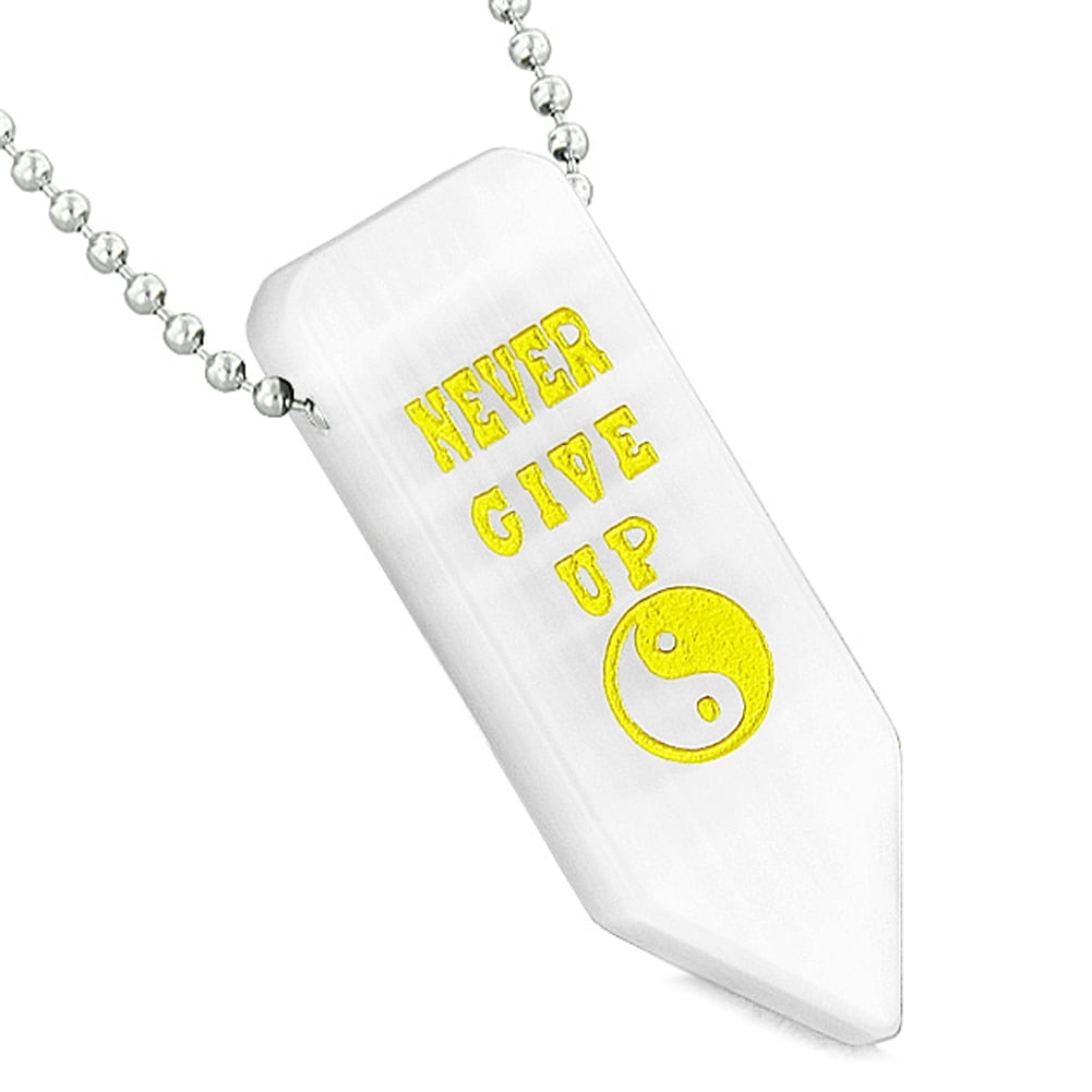 I Love You to the Moon and Back Reversible Arrowhead Yin Yang White Simulated Cats Eye 18 Inch Necklace