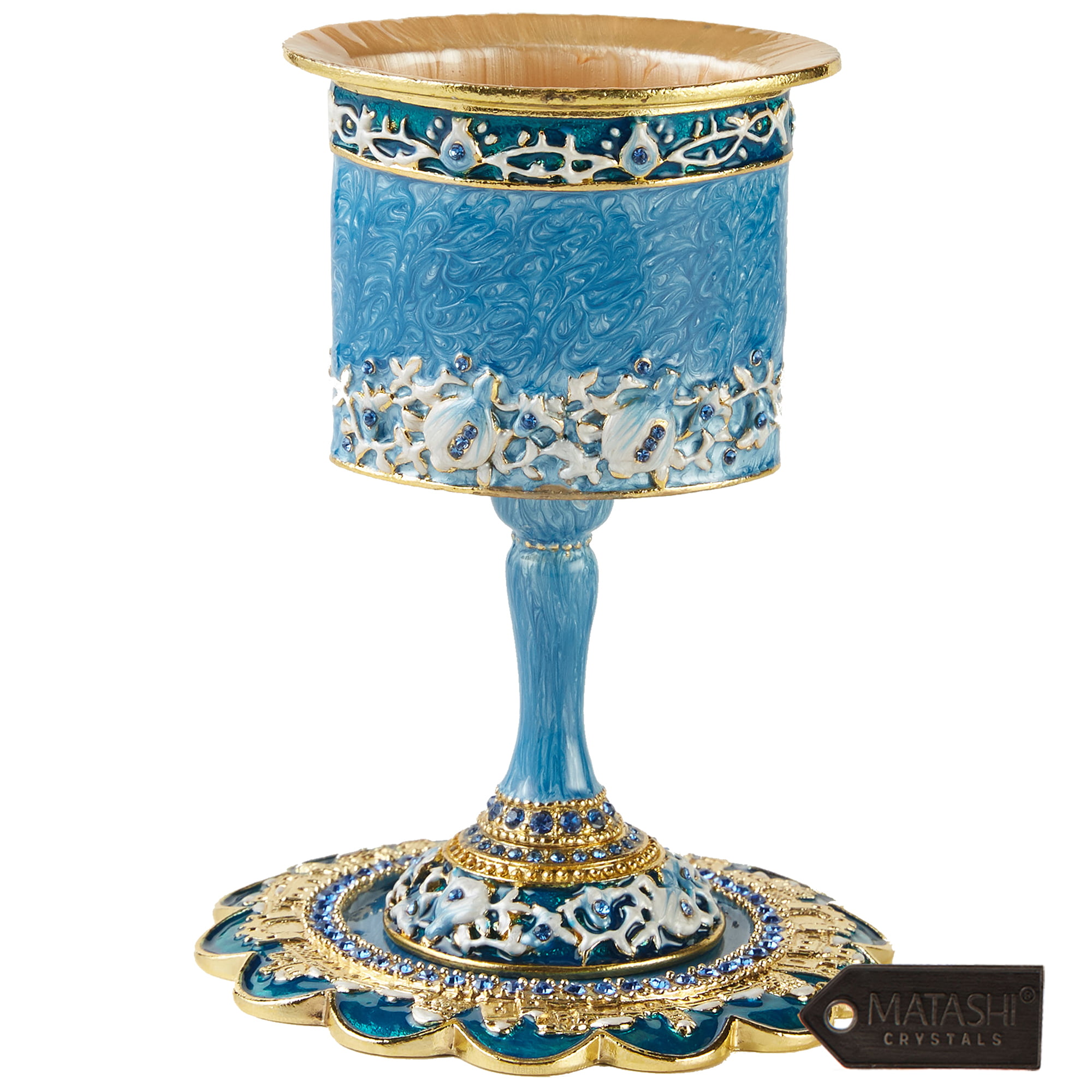 Details about   Matashi Hand Painted Enamel Tall 5 In Kiddush Cup Set with Stem and Tray For Mom 