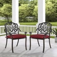 thumbnail image 3 of VIVIJASON 2-Piece Outdoor Bistro Dining Cushioned Chairs, All-Weather Cast Aluminum Dining Chair Set, Patio Bistro Chairs for Balcony, Lawn, Garden, Backyard, Antique Bronze (Red Cushion), 3 of 7