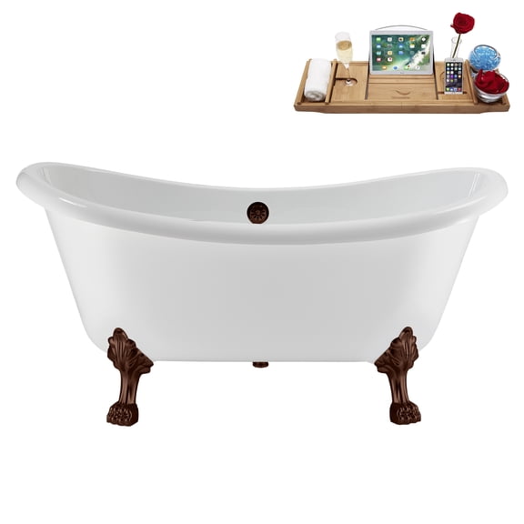 59" Streamline N4880ORB-ORB Soaking Clawfoot Tub and Tray With External Drain in Matte Oil Rubbed Bronze and Matte Oil Rubbed Bronze Clawfeet