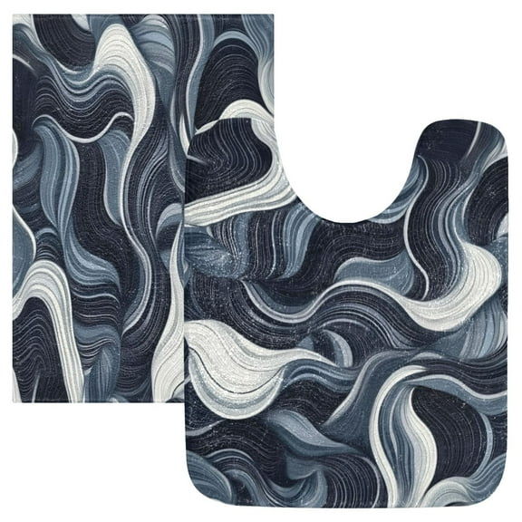 2 Piece Soft Bathroom Rug Set Digital Waves Pattern Bath Mat and U-Shaped Toilet Contour Rug (16"x24" 20"x24")