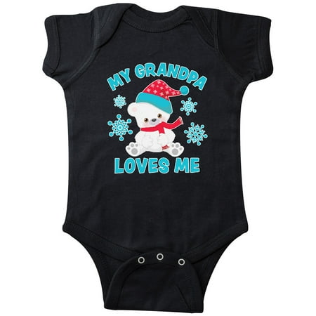 

Inktastic Polar Bear My Grandpa Loves Me in Santa Hat with Snowflakes Gift Baby Boy or Baby Girl Bodysuit