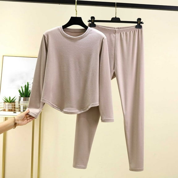 Goodtrade8 Soft Womens Lounge Sets 2 Piece Casual Crew Neck Long Sleeve Solid Color Straight Leg Pants Womens Pjs