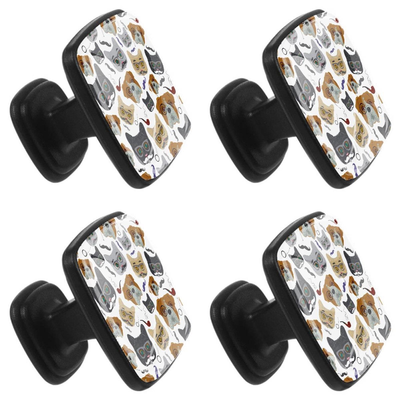 4 Pcs Square Cabinet Handle Cupboard Knob Drawer Pulls Handle Funny Cats Dogs Head Drawer Knobs with Screws Furniture Decoration