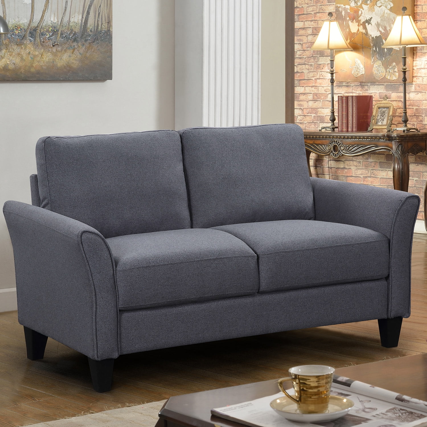 Kadyn Mid-Century Modern Loveseat Sofa, 2 Seater Sofa, Living Room Sofa for Home, Office, Gray