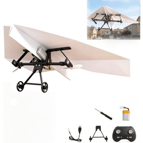Rc Paper Airplane DIY Kit with Gyro Stabilizer Dual Propellers, Foldable Lightweight Glider Tool, Micro Fixed Wing Drone for Hobbyists and Beginner Flyers