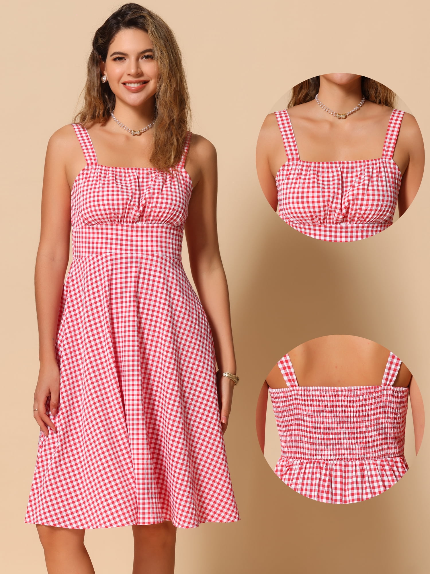 DARING DIVA Sleeveless Plaid Ruched A-Line Flowy Midi Dress M Red