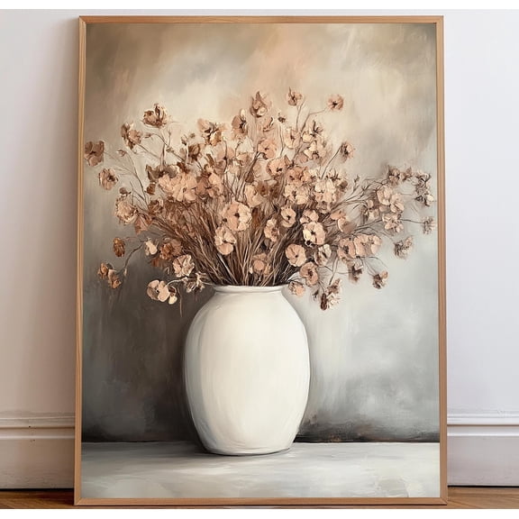 Elegant Dried Floral In Vase Wall Art | Rustic Farmhouse And Modern Decor | Neutral Vintage Artwork Print | UNFRAMED Poster, Wall Art for Decor, Present, 8x12