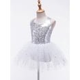 thumbnail image 5 of Aislor Kids Girls Sparkly Sequin Sleeveless Leotard Dance Dress Crisscross Back Mesh Skirt 6-16 A White 8, 5 of 7