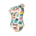 thumbnail image 4 of Yiaed Playing Video Games Print Women One Piece Swimsuits Tummy Control One Shoulder Bathing Suits Pattern Ruffle Swimwear-Small, 4 of 8