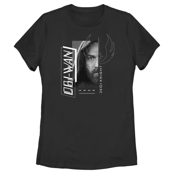 Women's Star Wars: Obi-Wan Kenobi Jedi Knight Kenobi Grayscale Portrait Graphic Tee Black Medium