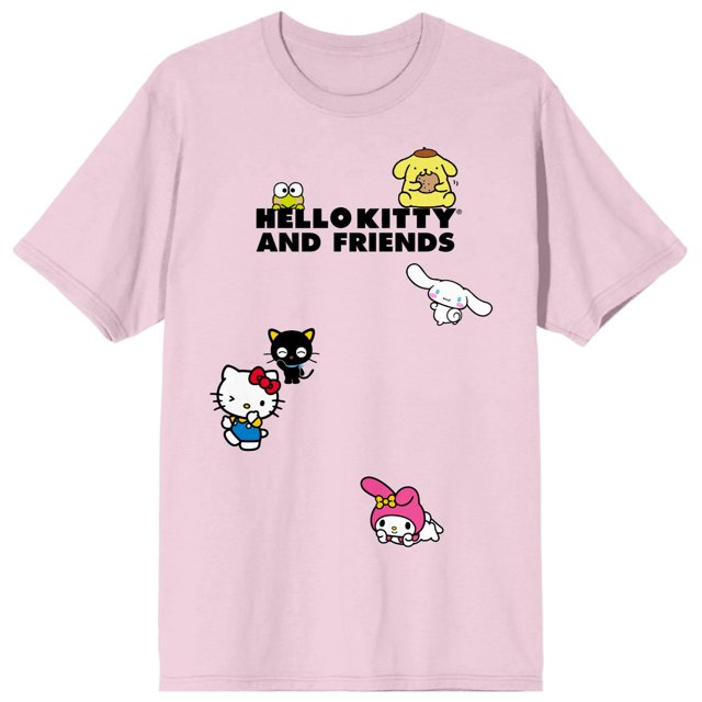 Hello Kitty & Friends Chococat My Melody Cinnamoroll Pompompurin & Keroppi Hanging Out Pink T-Shirt