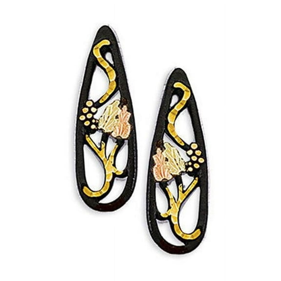 Landstroms G LER3299P 1 in. x 0.3 in. Black power coat earrings, 12K Green & Rose Gold Leaves