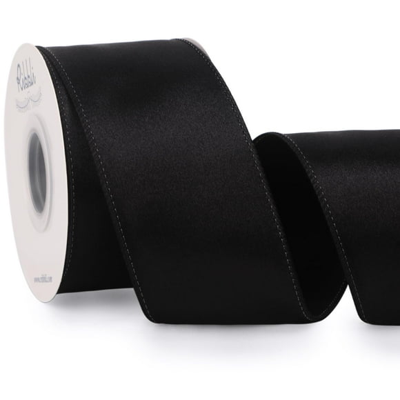 Cinta negra satinada con alambre satinado de 6,35 cm, color negro, 20 yardas, para Navidad