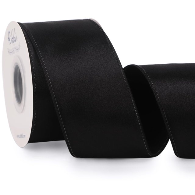 Cinta negra satinada con alambre satinado de 6,35 cm, color negro, 20 yardas, para Navidad