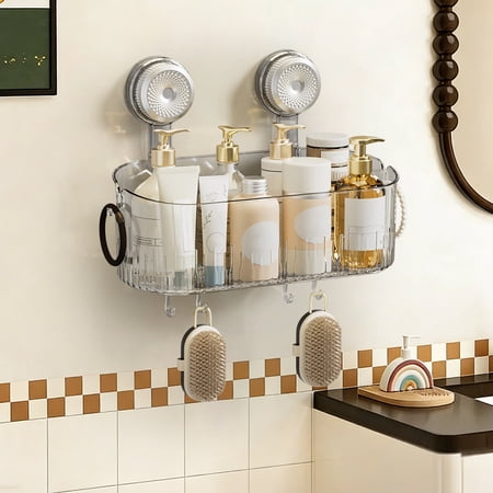 Eolstice No-Drill Bathroom Suction Storage Box Suction Cup Shelf Portable Organizer Wall Mounted Bathroom Basket for Shower Removable Storage Sturdy Grip(Clear) Eolstice No-Drill Bathroom Suction Storage Box Suction Cup Shelf Portable Organizer Wall Mounted Bathroom Basket for Shower Removable Storage Sturdy Grip(Clear)