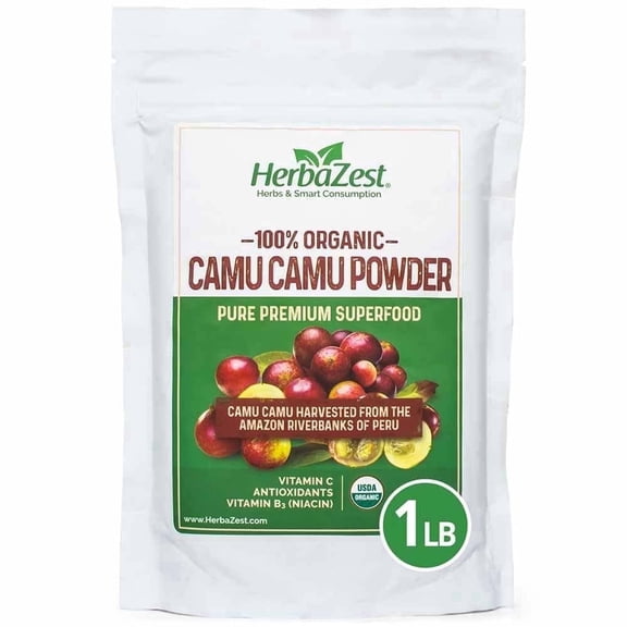 HerbaZest Organic Camu Camu Powder | 1 lb | USDA Certified | Vitamin C-Rich | Vegan, Gluten-Free & Non-GMO | Nutritional Powders