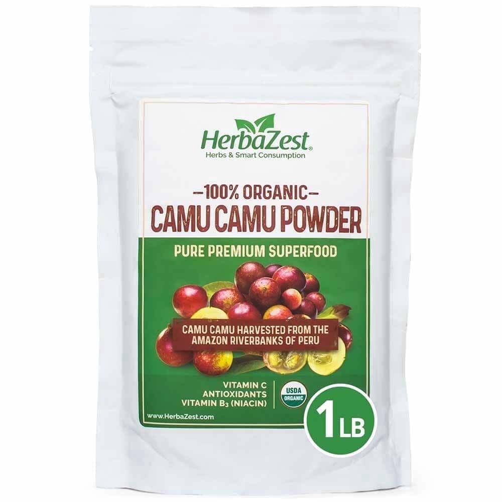 HerbaZest Organic Camu Camu Powder | 1 lb | USDA Certified | Vitamin C-Rich | Vegan Gluten-Free & Non-GMO | Nutritional Powders