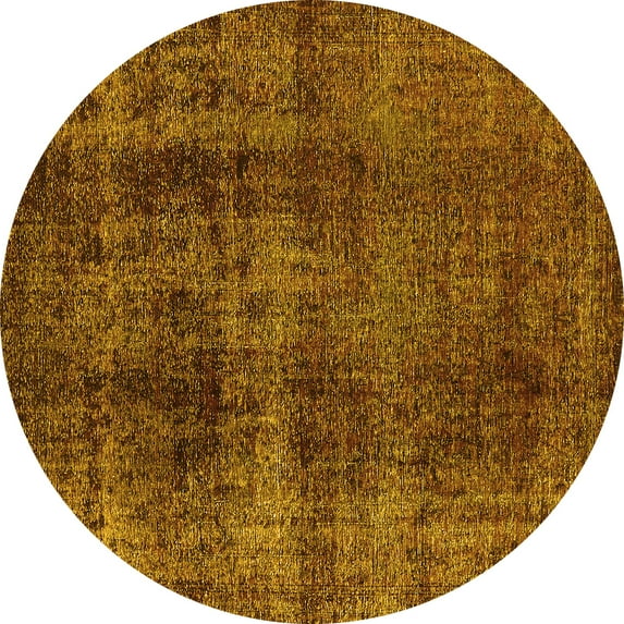 Ahgly Company Machine Washable Indoor Round Oriental Yellow Industrial Area Rugs, 4' Round