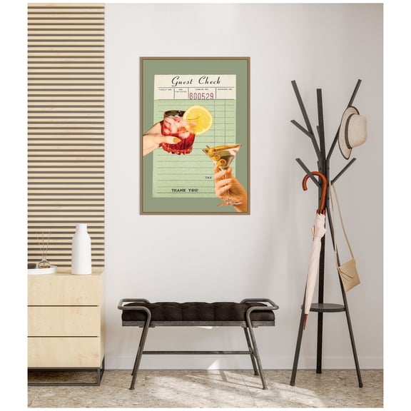 Kate and Laurel Framed Canvas Wall Art Print Guest Check Cheers Green by Honey Island Studio, 23 x 33 Sylvie Dark Gold Frame, Vintage, Cuisine Art for Wall Decor