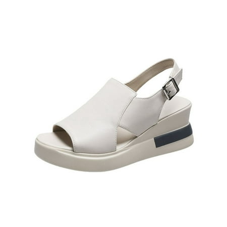 

Wazshop Ladies Platform Sandal Open Toe Wedge Sandals Thick Sole Wedges Comfy Outdoor Casual Shoes Women Summer Shoe Hollow Out Lightweight Beige 7.5