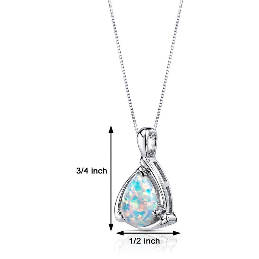 1.5 ct Pear Shape Created White Opal Pendant Necklace in Sterling Silver, 18"