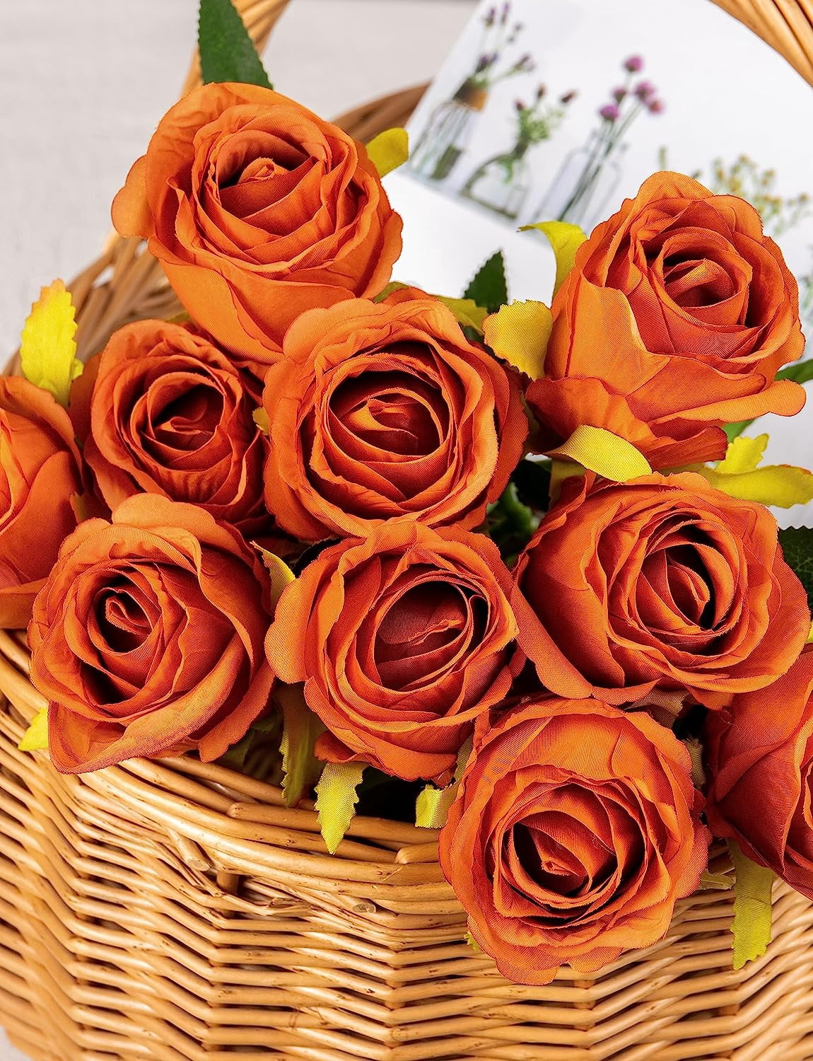 Artificial Silk Roses Fake Flowers Bouquet Long Stems for Wedding Home Party Decoration(Burnt Orange)