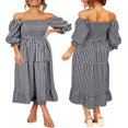 thumbnail image 1 of MesaSe Robe Bohème Fluide pour Femmes à Manches Bouffantes, Épaules Dénudées, à Carreaux, à Volants, Robe Midi, Robes d'Invitée de Mariage, 1 of 6