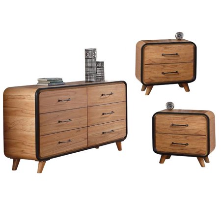 Carla 3 Piece Set With Dresser And Set Of 2 Nightstand In Oak