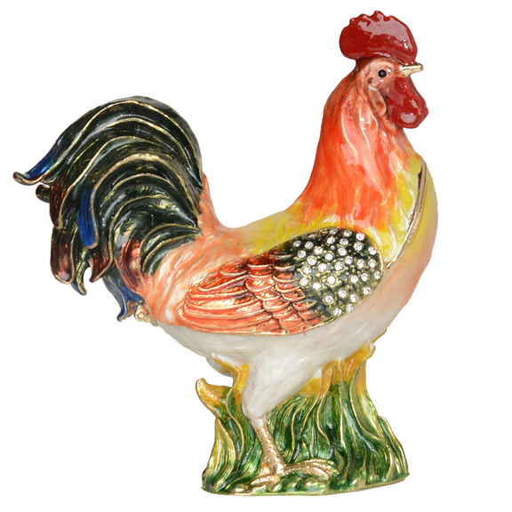 Rooster Trinket Boxes Enameled Jewelry Organizer Metal Home Decoration Earring Necklace Holder