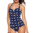 thumbnail image 4 of FKELYI Women's Swimwear One Piece Swimsuit with Soft Pad Colorful Cartoon Shark Print Tummy Control Bathing Suits Halter Monokini for Lady Summer Swimming Surfing, L, 4 of 6
