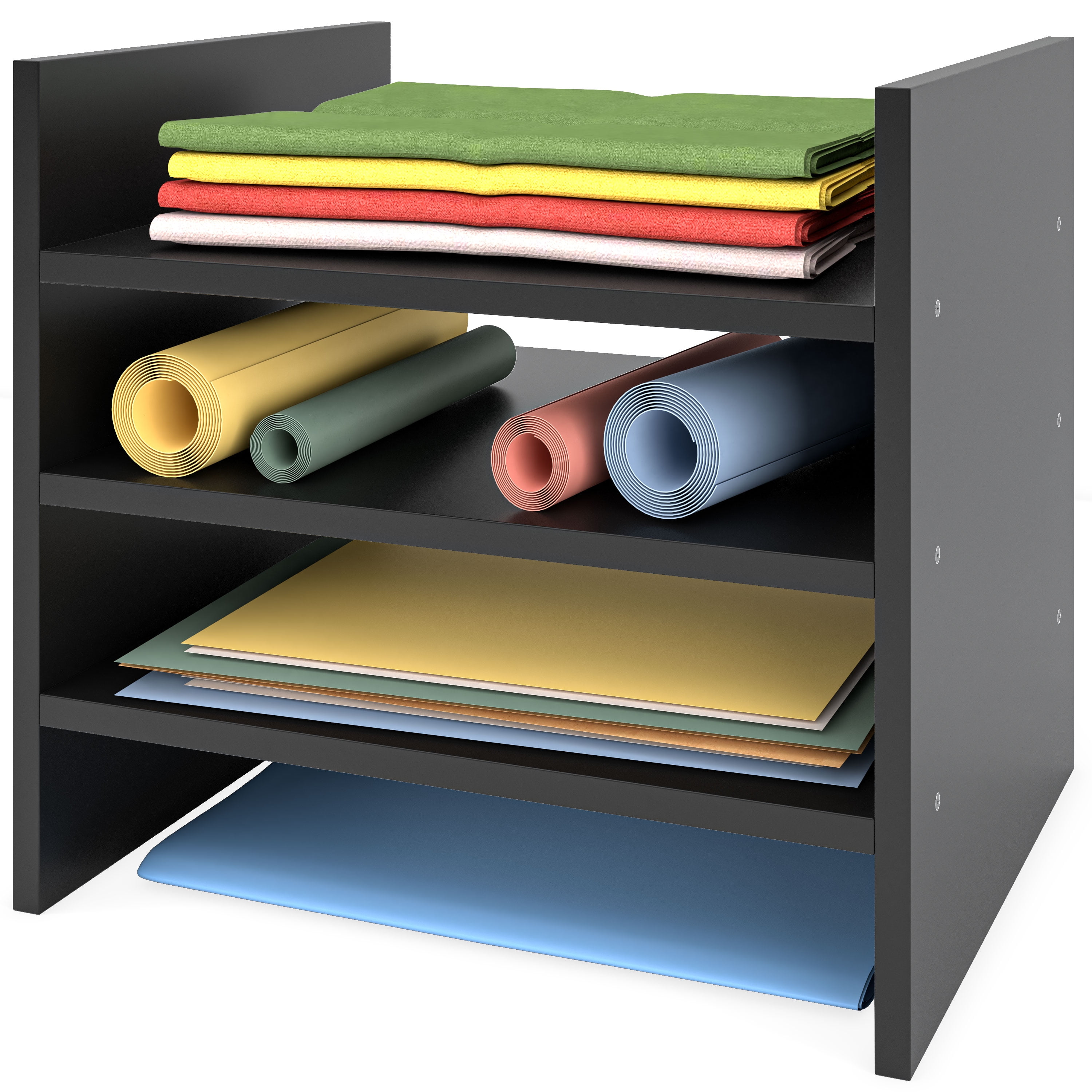 Ballucci 4-Tier Wood Paper Organizer, Compatible with Kalax Cube Storage Shelves, Black