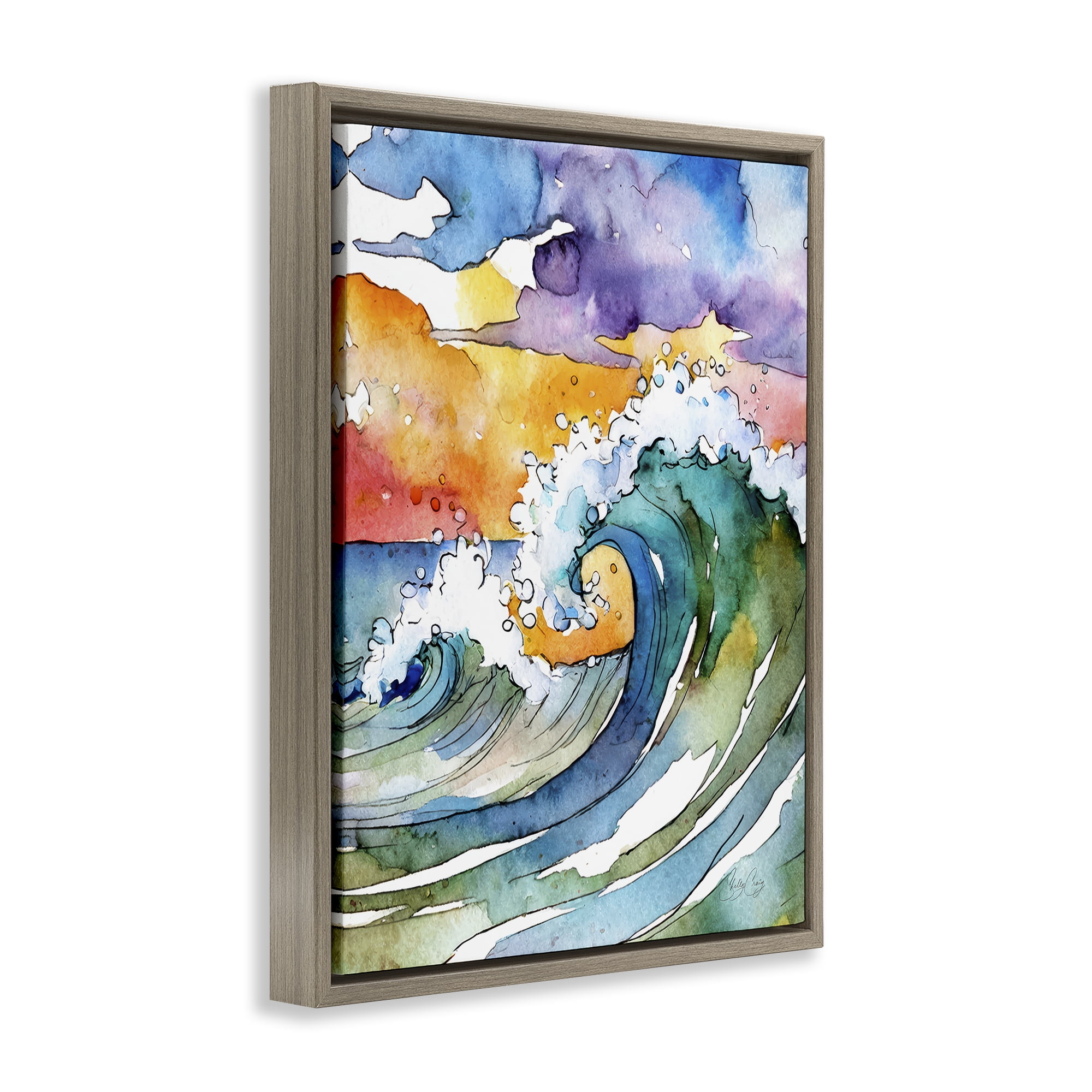Stupell Industries Vibrant Sunrise Surf Brown Framed Floater Canvas Wall Art, design by Shelly Craig
