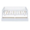 thumbnail image 4 of Twin Size Daybed with Two Drawers, Solid Wood Montessori Bed Frame with Fence Rails, Twin Size Platform Bed Sofa Bed with 10 Sturdy Slats for Bedroom Living Room and Guest Room, Noise Free, White, 4 of 8