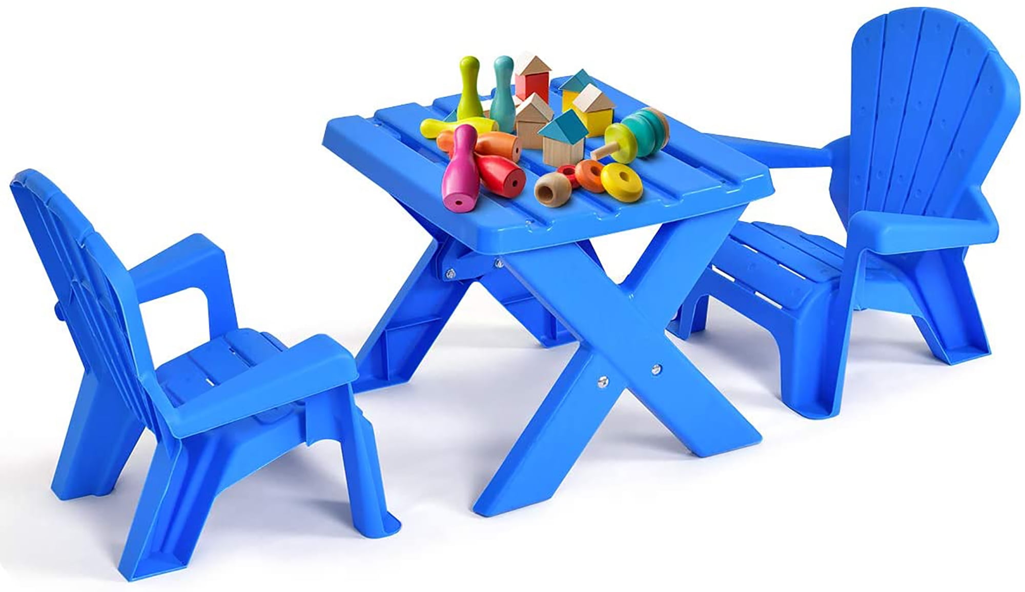Costway Plastic Children Kids Table & Chair Set 3-Piece Play Furniture In/Outdoor Blue