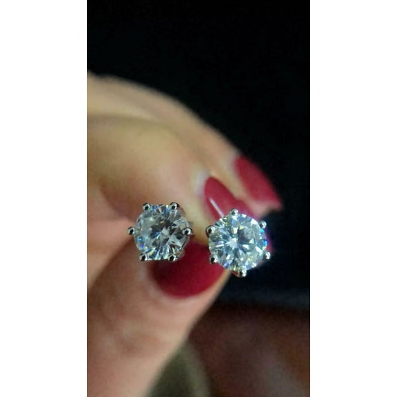 14K White Gold Finish 2Ct Round Lab-Created Moissanite Solitaire Stud Earrings