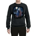 thumbnail image 2 of Wild Bobby, American Flag Howling Wolf Animal Lover Unisex Crewneck Graphic Sweatshirt, Black, Small, 2 of 3