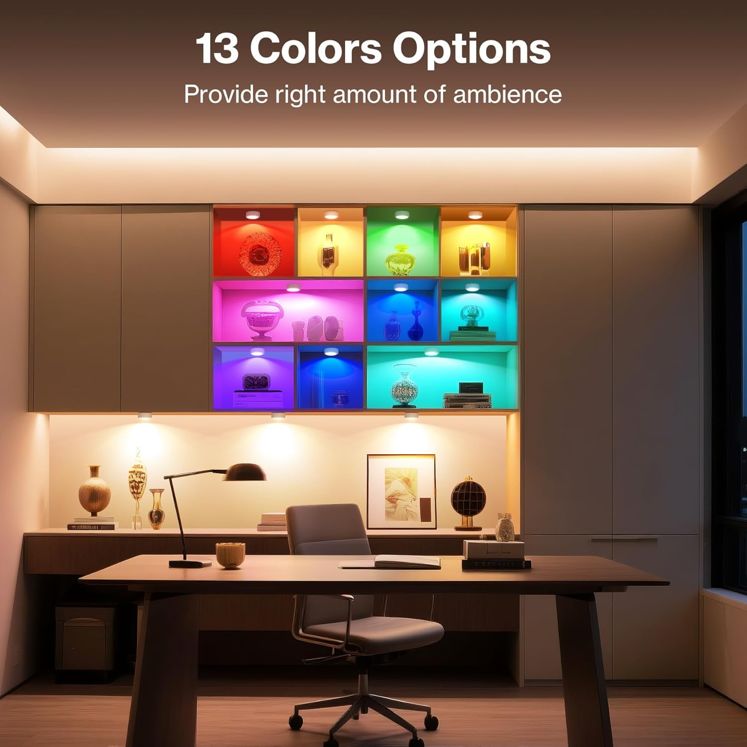 JJEAN-Under Cabinet Lighting, Rechargeable Puck Lights with Remote Control, 13 Colors RGB LED Rechargeable Night Light, 1000mAh Battery Operated Wireless Push Light, Magnetic Stick-on Design (1pcs)