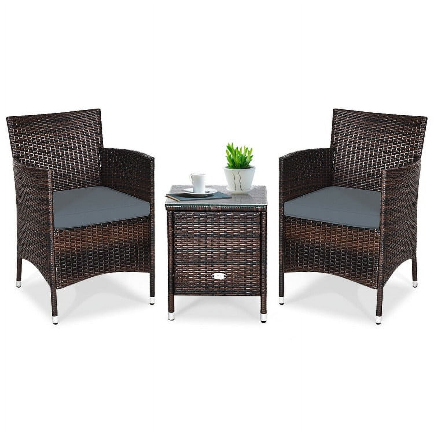 Aimee Lii 3 Piece Wicker Patio Furniture Set, Wicker Outdoor Sectional with Washable and Removable Cushion for Patio, Gray