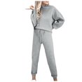 thumbnail image 2 of lounge sets for women Suits Women's Solid Color Fashion Casual Lace-up Sports Long-sleeved Trousers Suit 2 piece sets for women pajama sets for women 2 piece Gray Polyester M, 2 of 4