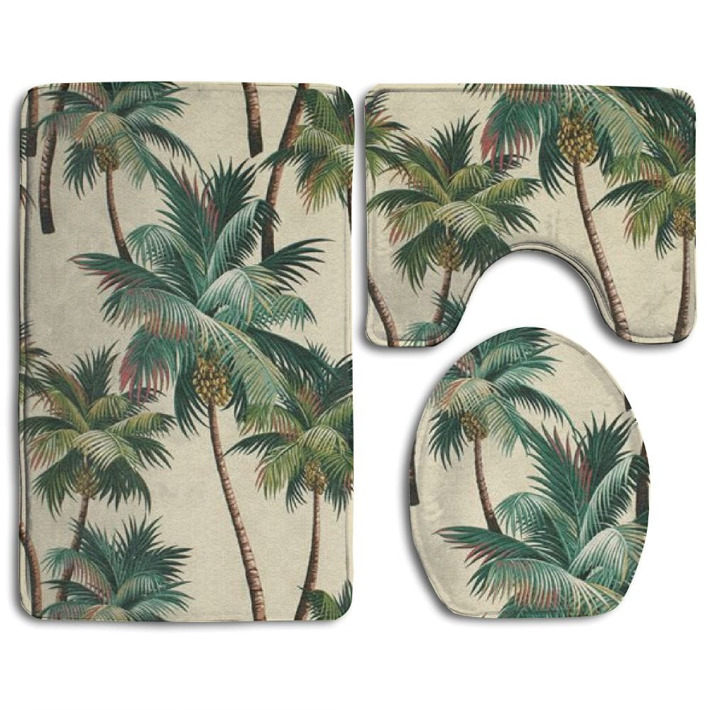 GOHAO Palm Tree 3 Piece Bathroom Rugs Set Bath Rug Contour Mat and