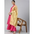 thumbnail image 3 of Janasya Women's Pink Chanderi Silk Woven Festive Straight 3/4 Sleeve Round Neck Calf Length Kurta With Sharara & Dupatta, 3 of 9