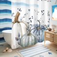 thumbnail image 5 of No Hook Shower Curtain with Built-in Rings - Fall Thanksgiving Washable Waterproof Fabric Bathroom Curtains for Hotel,Rentals, 72 X 72 Inch Long , Navy Blue White Pumpkins Leaves White, 5 of 9